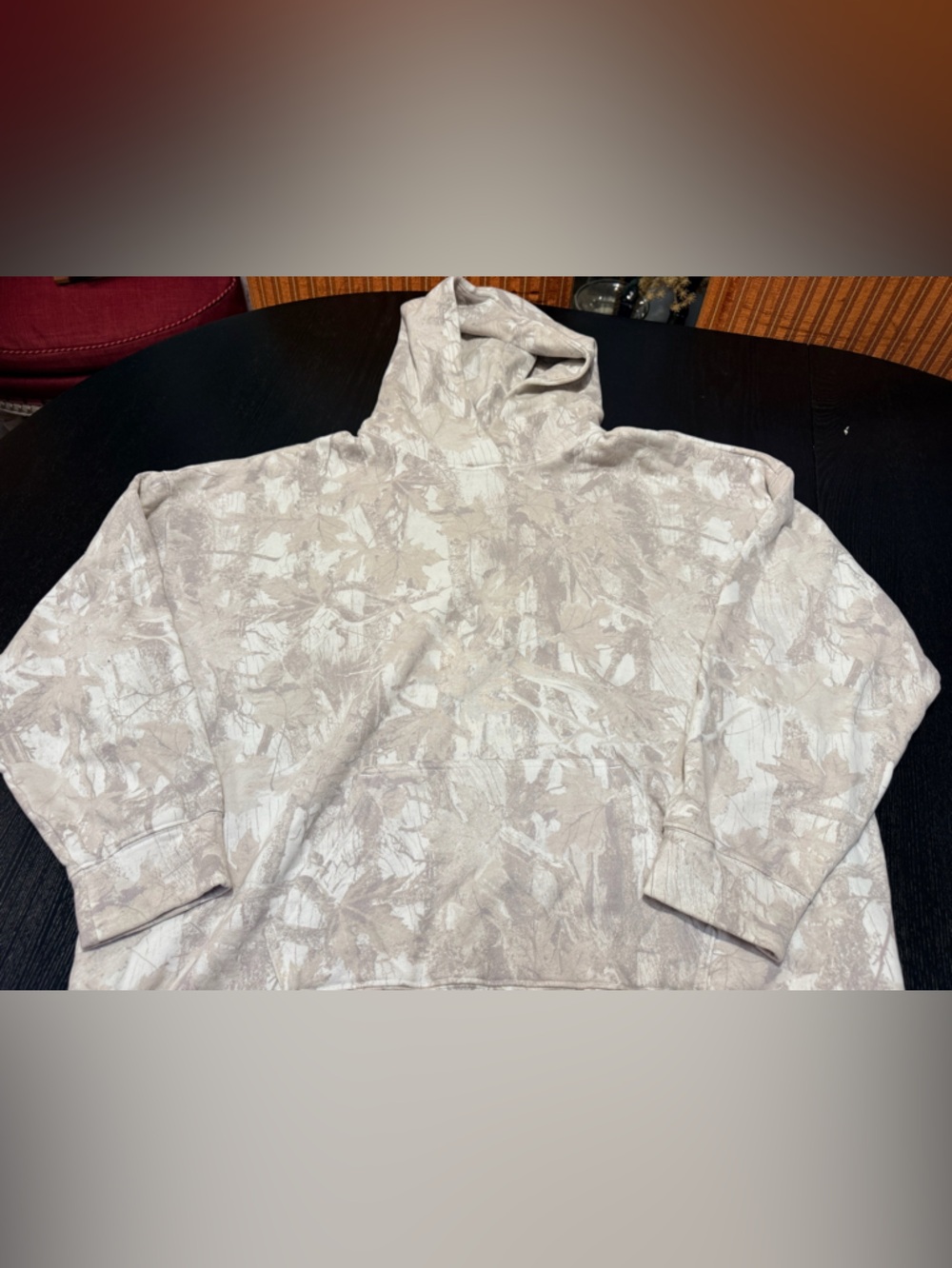 Hollister Cream and Light Brown Leaf-Print Pullover Hoodie